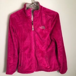 Women’s Pink Fuzzy North Face Zip Up Jacket